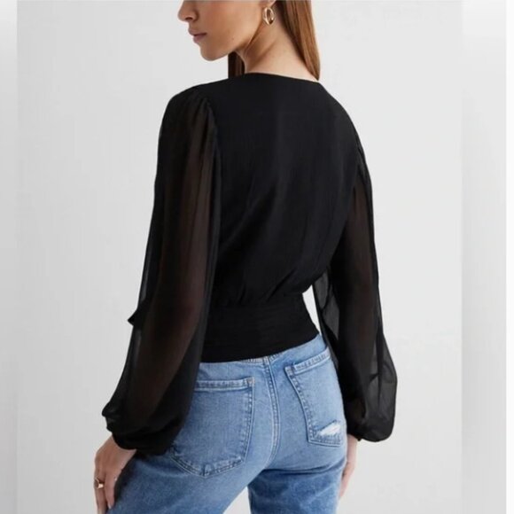 EXPRESS V NECK FAUX WRAP BLOUSE - Size Medium - Picture 2 of 4
